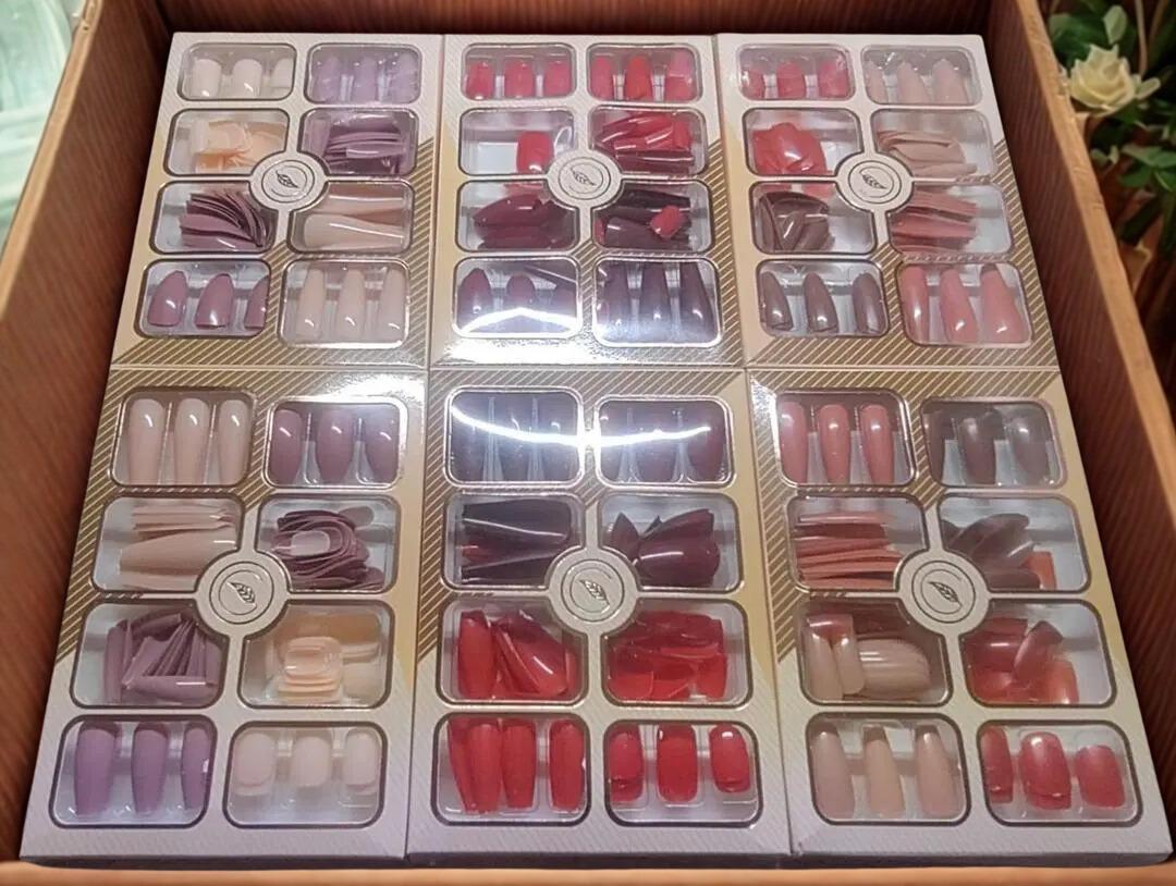 96 Pcs Fake Nails Set – Nude, Red & Multicolor ABS Plastic Nail Tips, Durable & Easy-to-Apply, Smooth Finish for DIY Nail Art & Professional Manicure - Nude